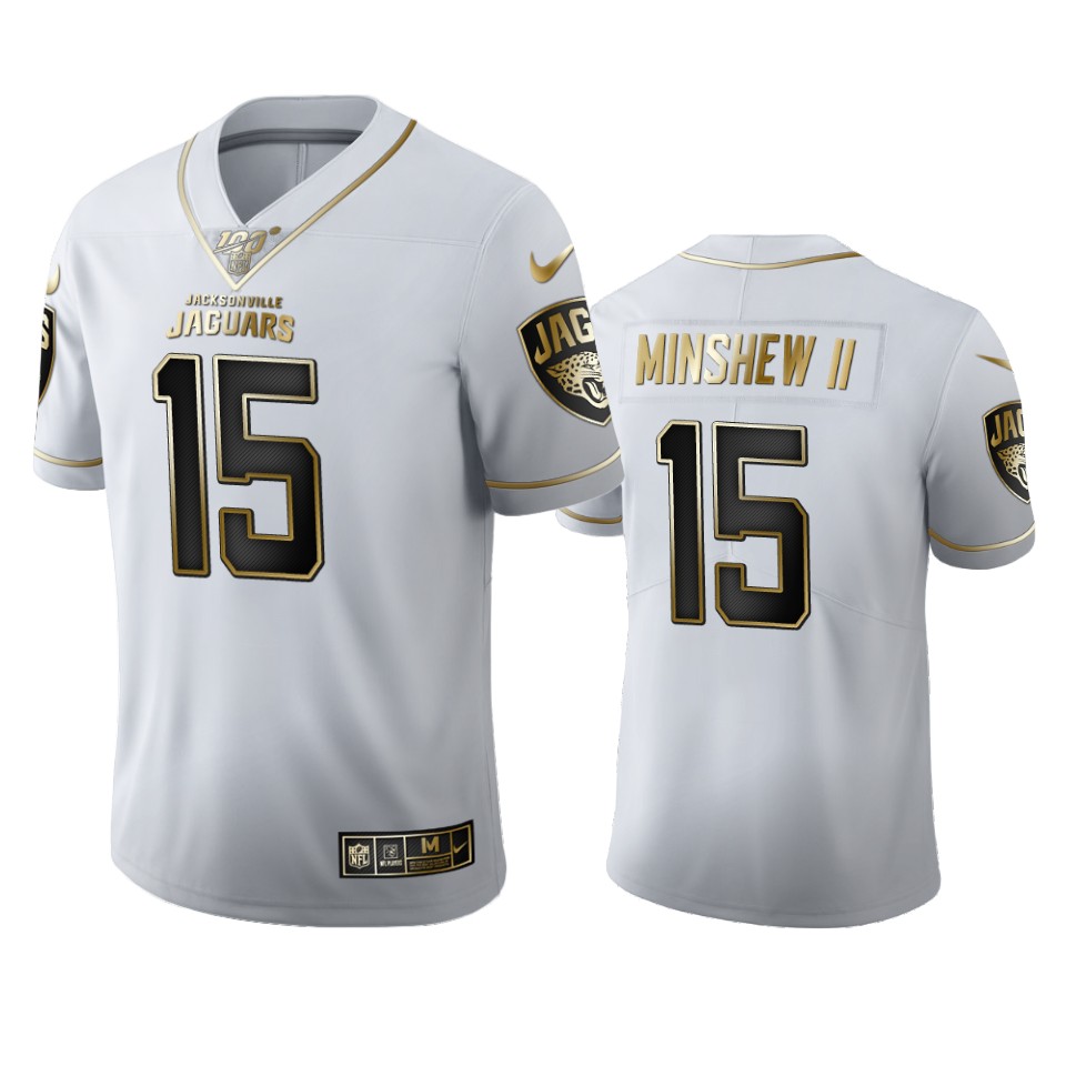 Men Nike Jacksonville Jaguars 15 Gardner Minshew II White Golden Edition Vapor Limited NFL 100 Jersey
